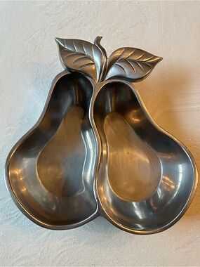 Lenox Orchard Bloom Metal Pear-Shaped Double Dish - Silver Decorative Tray